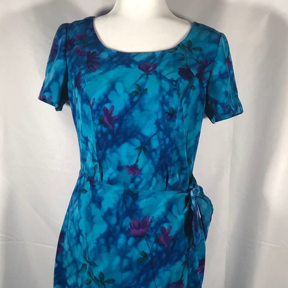 Handmade Blue and Purple Floral Wrap Dress